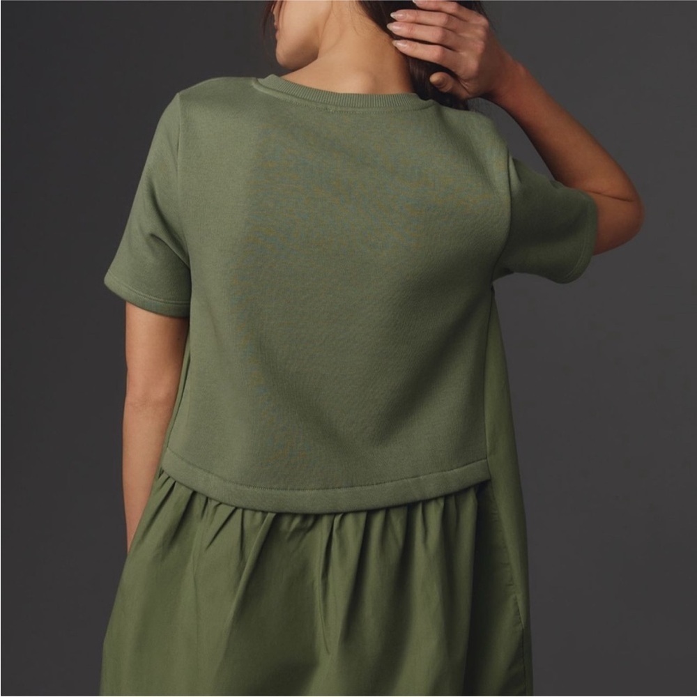Anthropologie Pilcro Short Sleeve Sweatshirt mini dress Size Small Moss Green - Picture 5 of 12